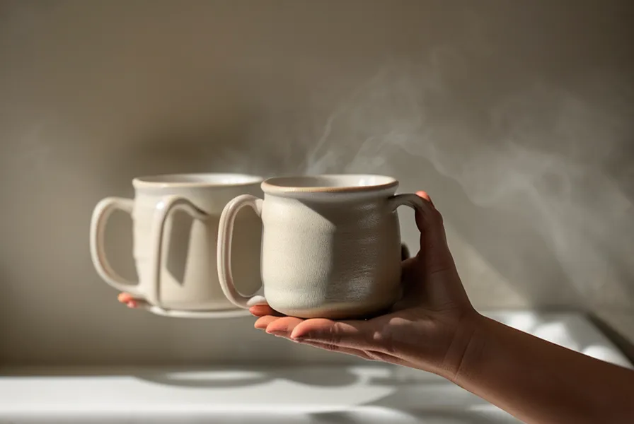 Mains tenant une tasse chaude pour se stabiliser après la douche.